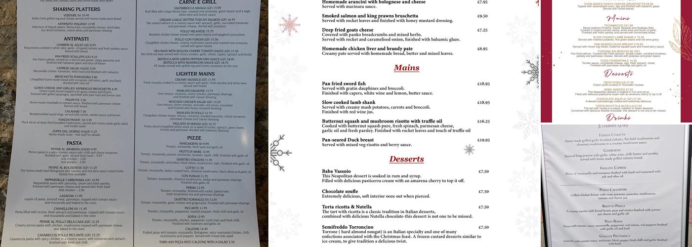 Casa La Cucina Italiana - Evesham Menu