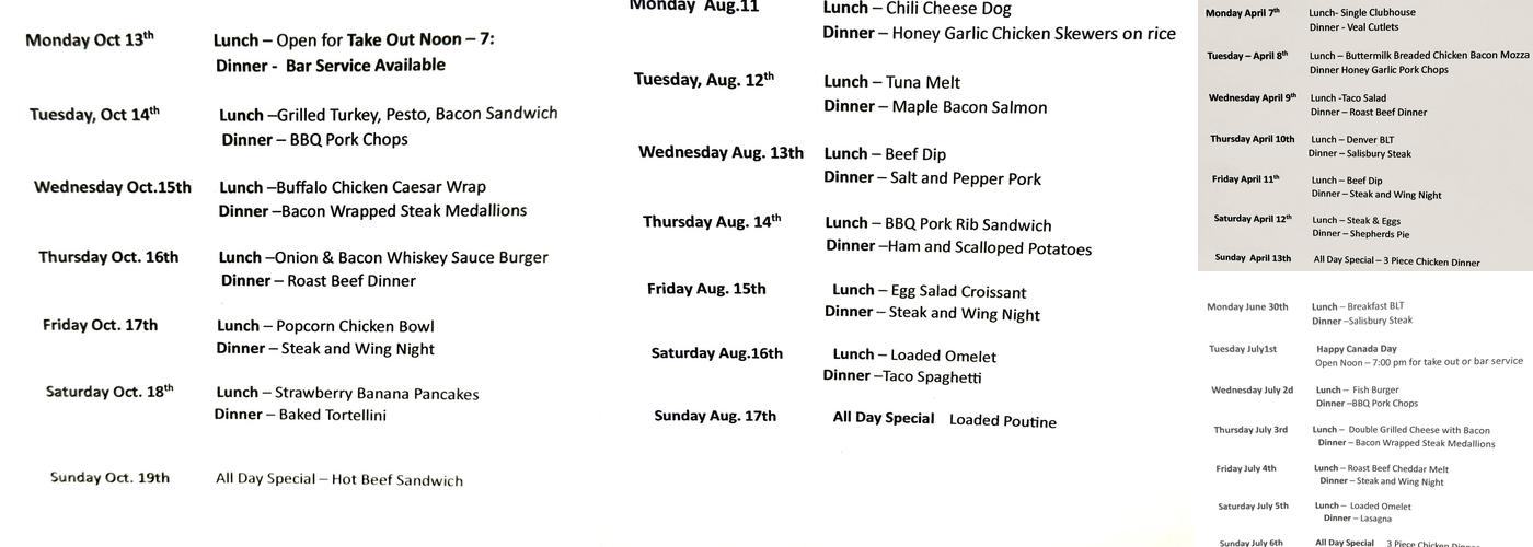 Sally's Kitchen Menu