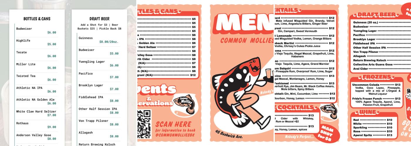 Common Mollies Bar Menu