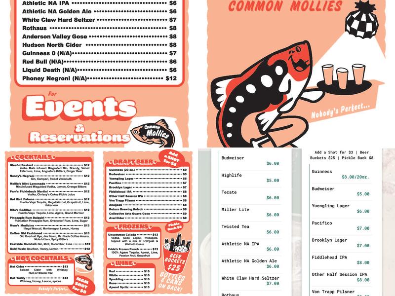 Common Mollies Bar Menu
