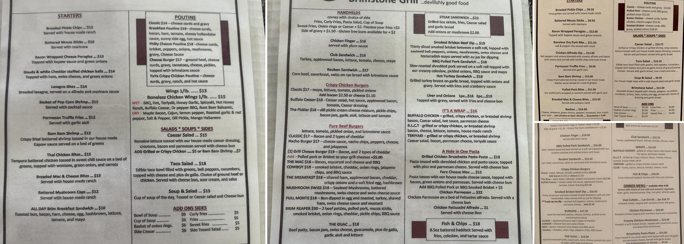 Brimstone Grill Menu