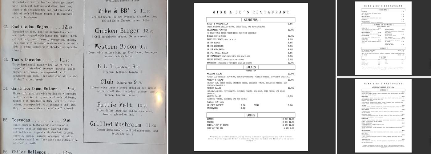 Mike and BB's Menu