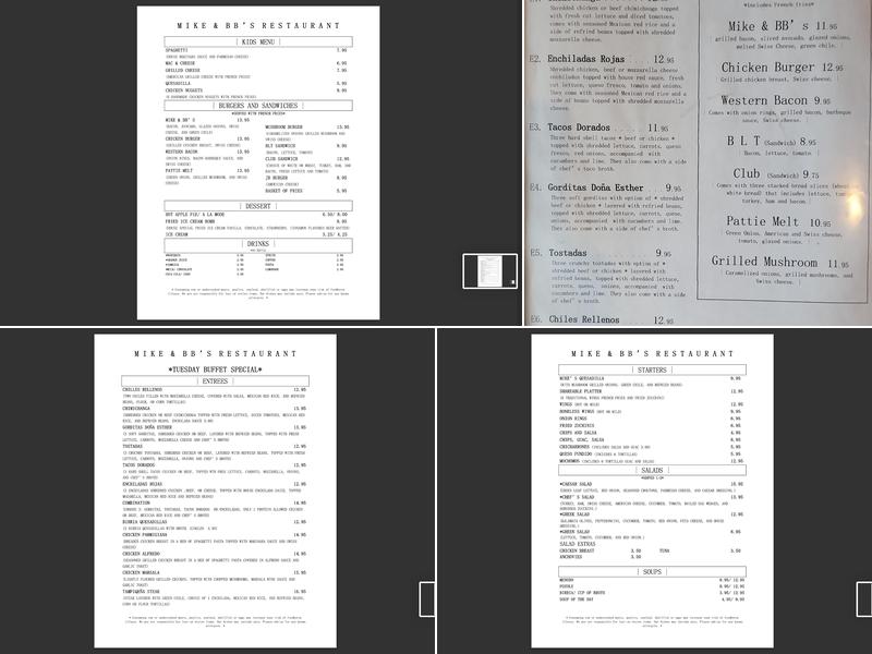 Mike and BB's Menu