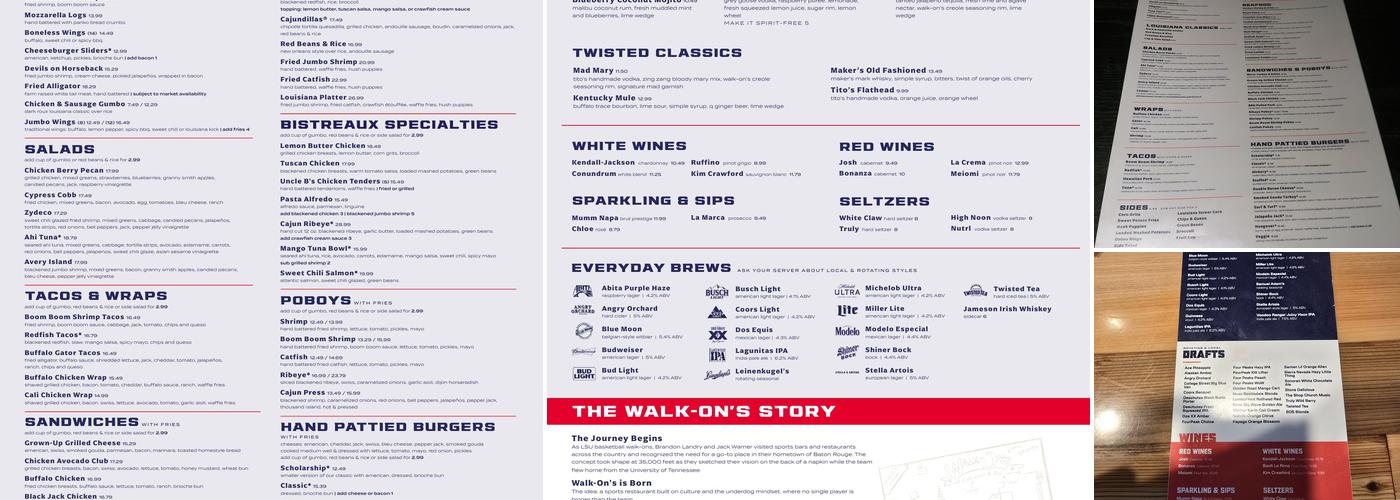 Walk-On's Sports Bistreaux - Gilbert Menu