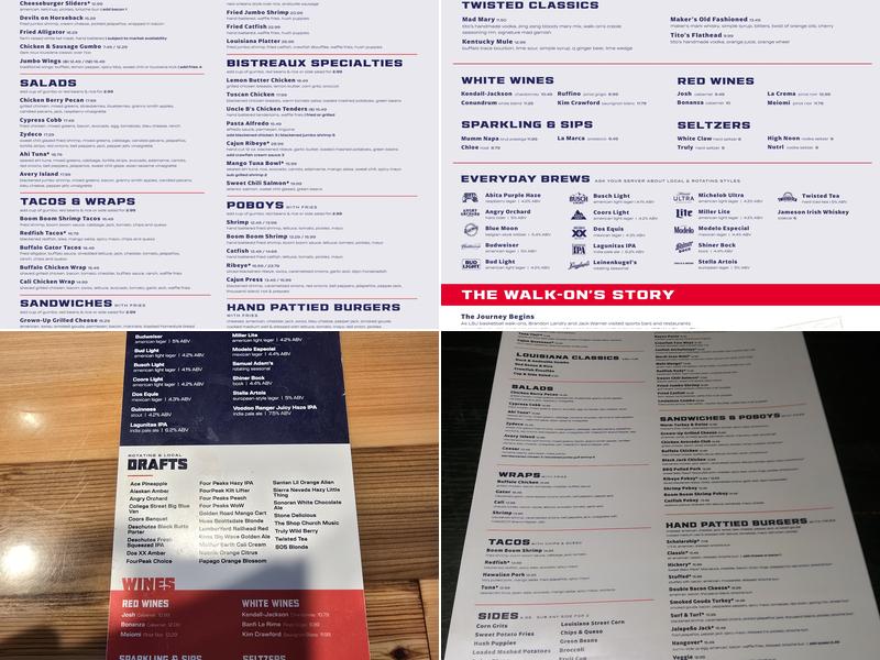 Walk-On's Sports Bistreaux - Gilbert Menu