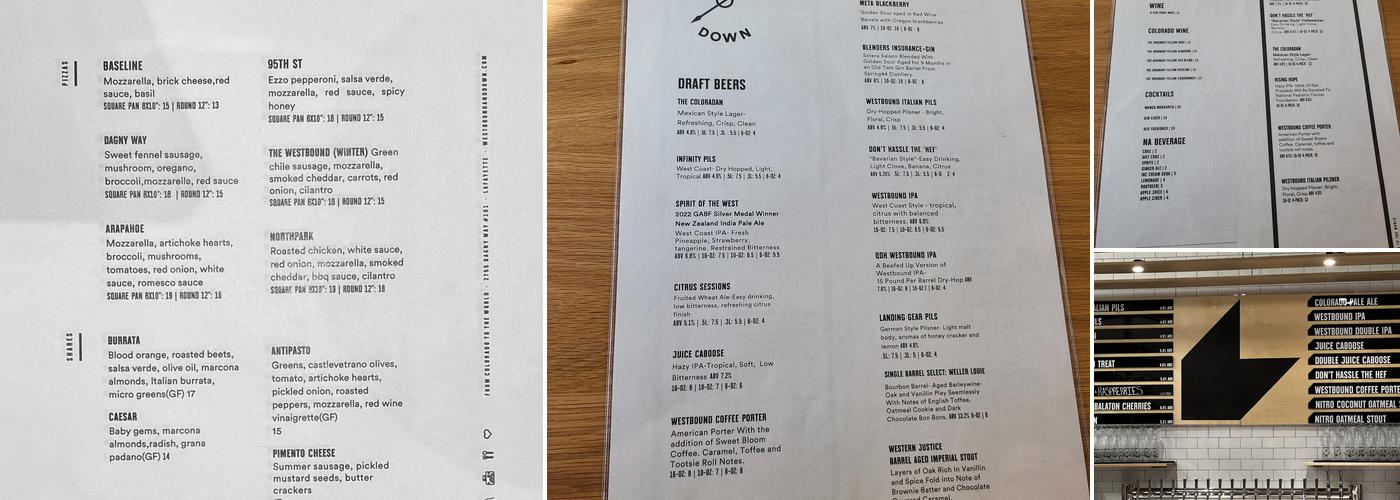 Westbound & Down Lafayette Menu