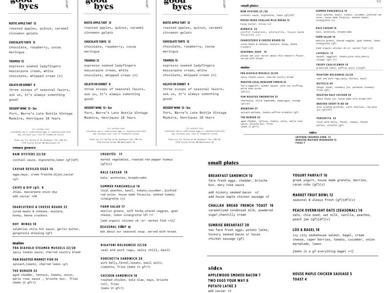 No Goodbyes Menu