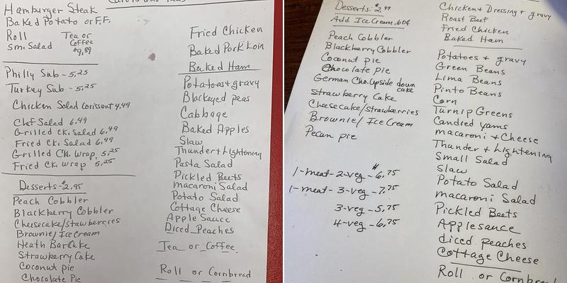 Carol's Homestyle Cooking Menu