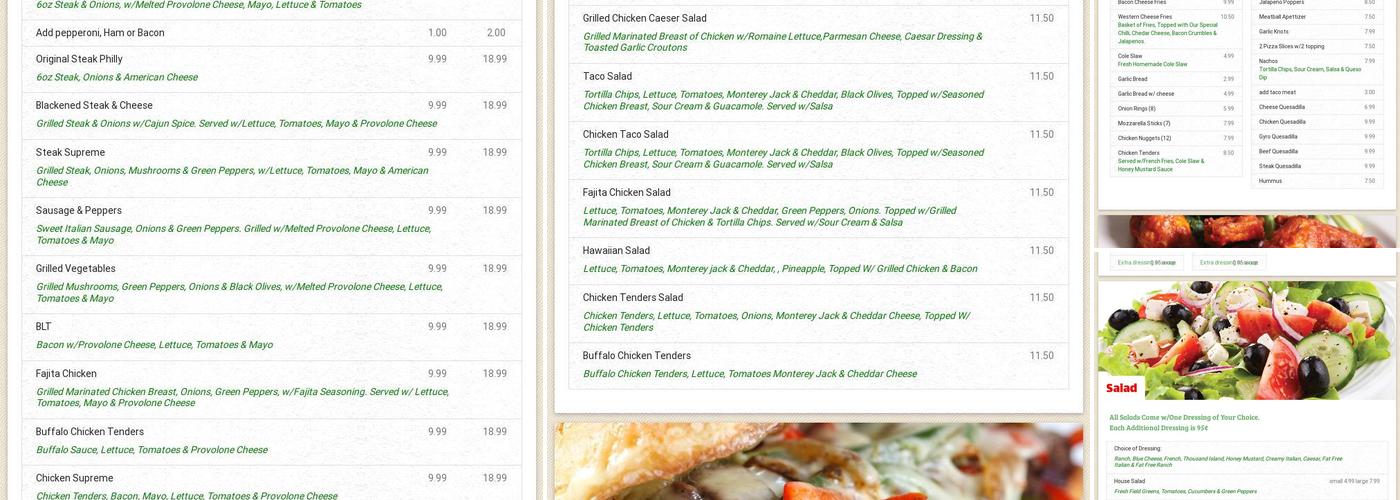 Joe's Pizza and Sub Menu