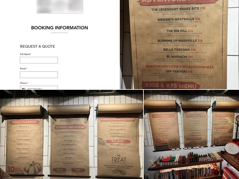 Ciao Down Pizza Studio Menu