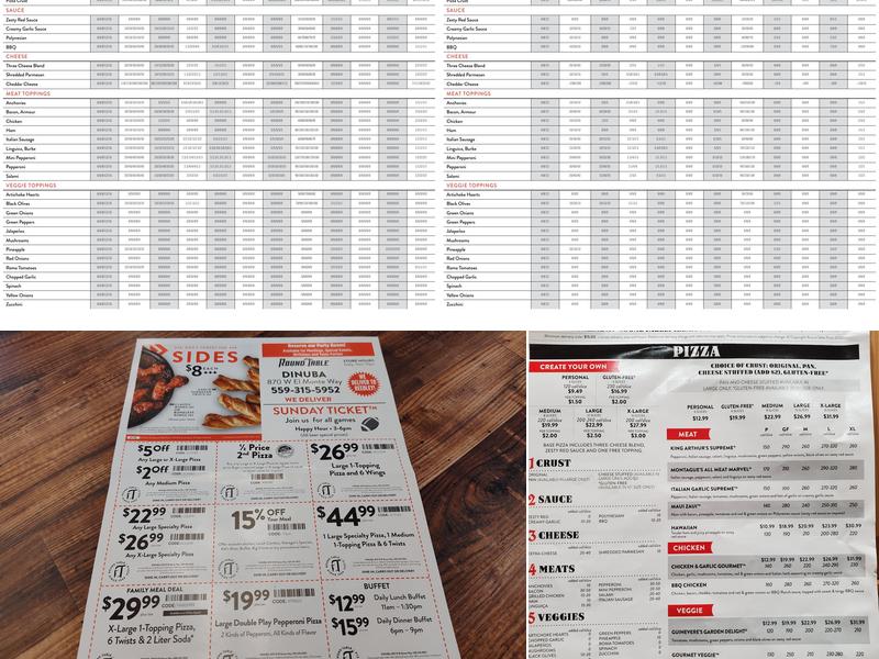 Round Table Pizza Menu