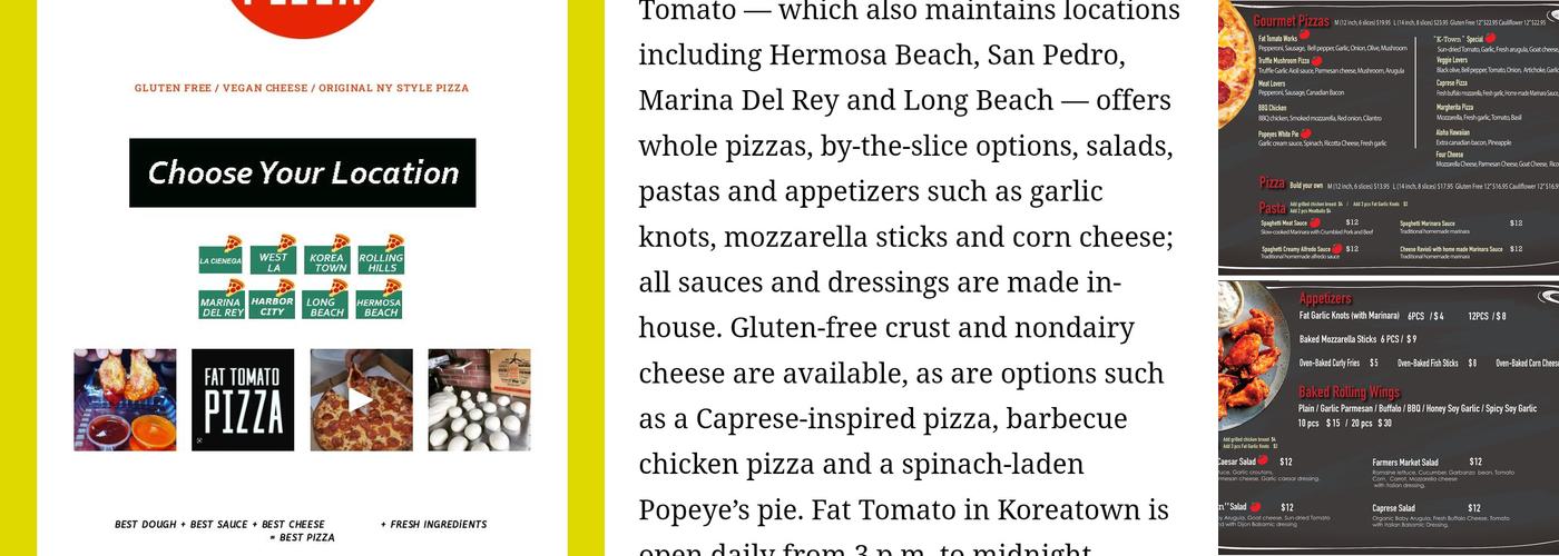 Fat Tomato Pizza K-town LA Menu