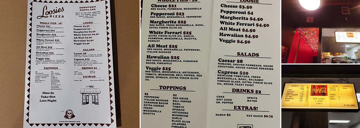 Loosies Pizza Menu