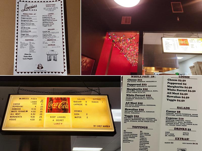 Loosies Pizza Menu