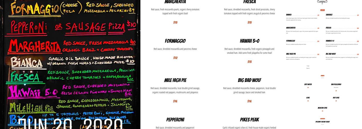 Wheels On Fire Pizza Truck Menu