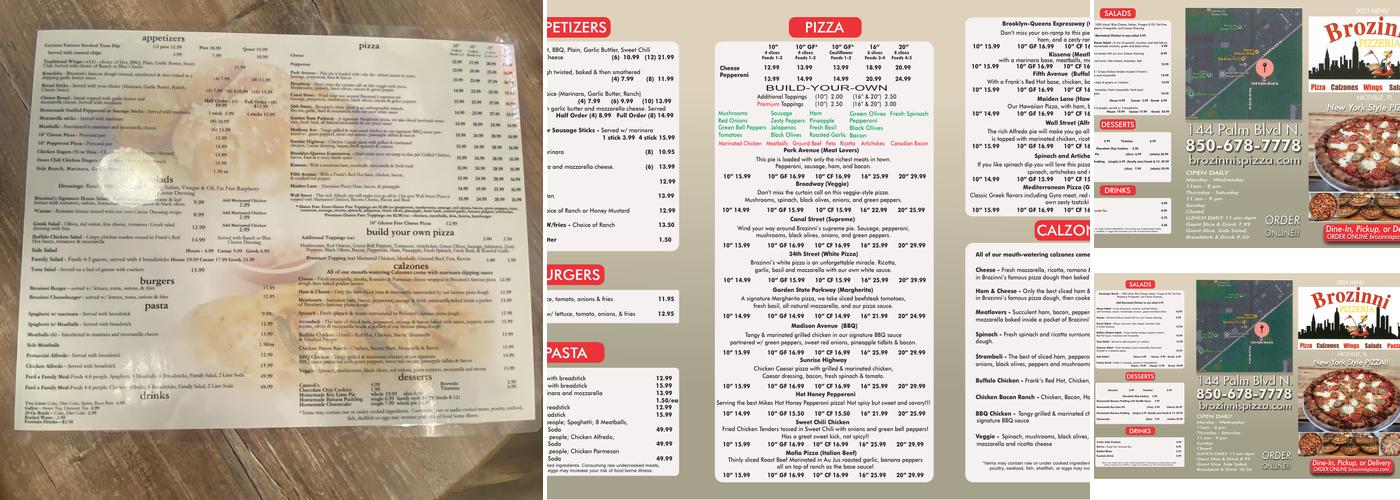 Brozinni's Pizzeria Niceville Menu