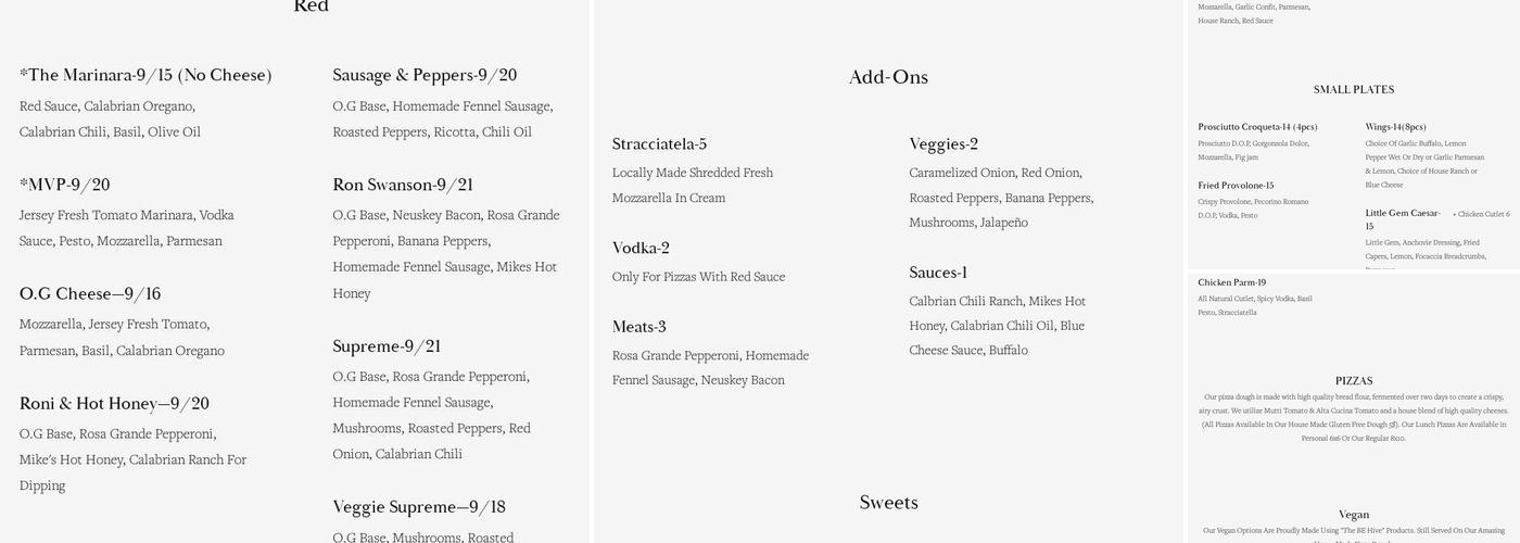 Vice City Pizza Menu