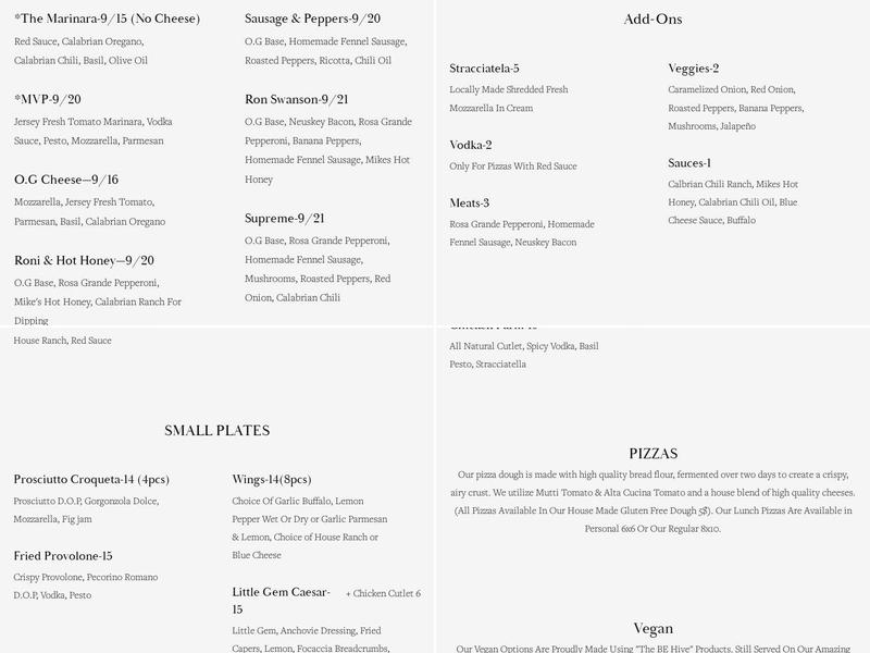 Vice City Pizza Menu