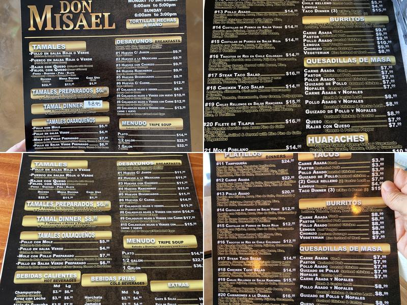 Tamales Don Misael Menu