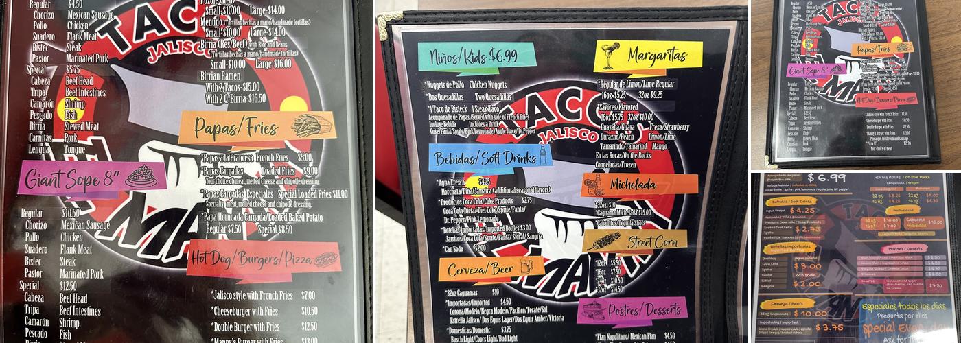 Tacos el Manny Menu