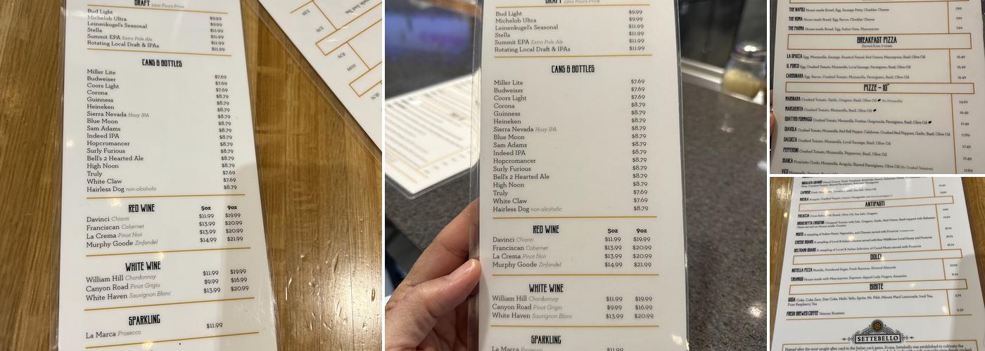 Settebello Menu
