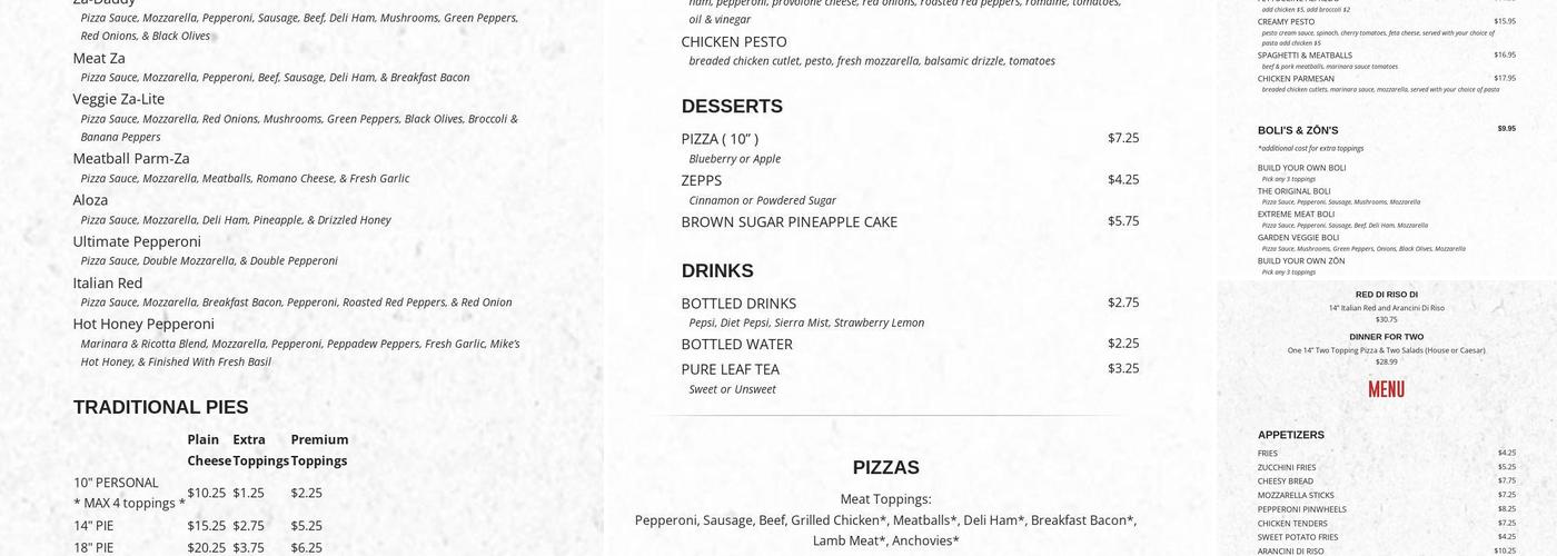 Za Pie Pizzeria Menu