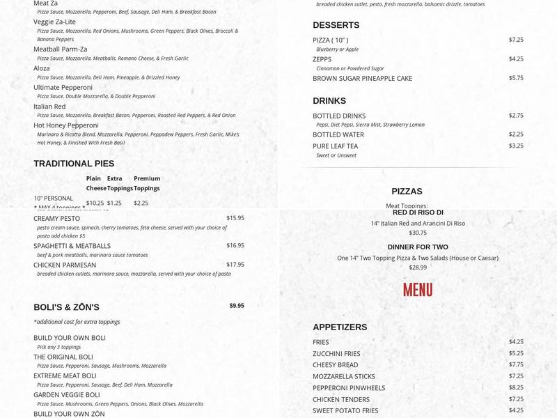 Za Pie Pizzeria Menu