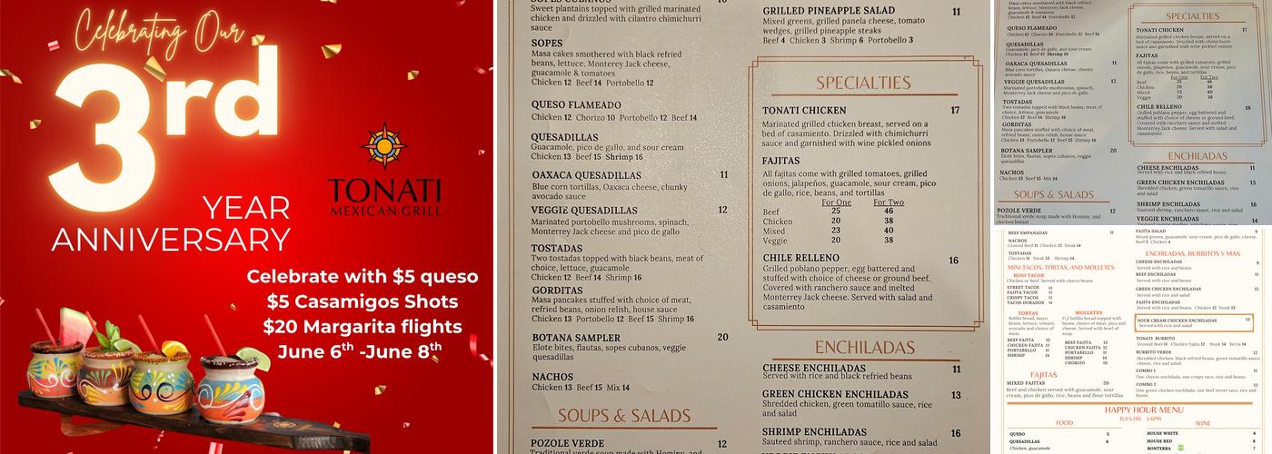 Tonati Mexican Grill Menu