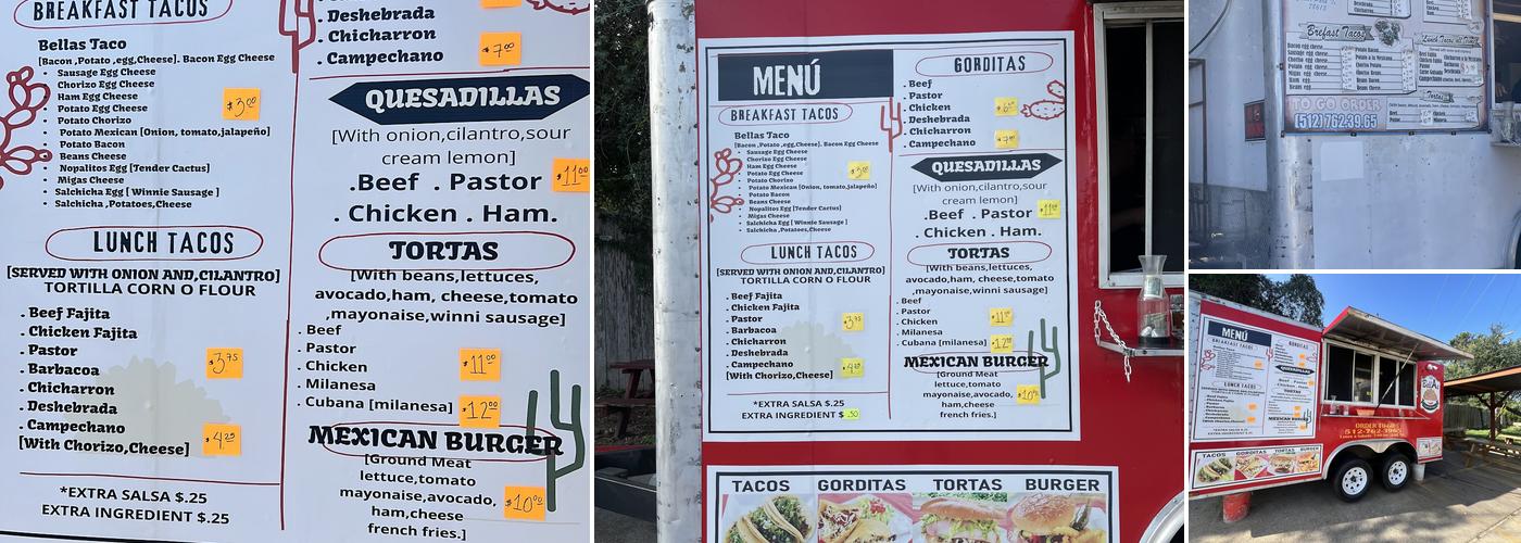 Bella's Tacos Menu