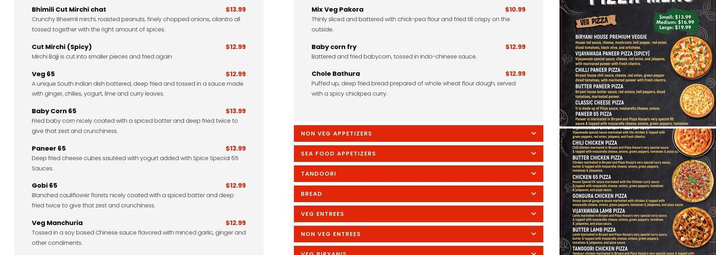 Biryani Pizza House Menu