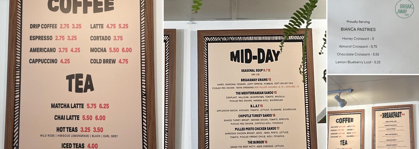 Breakaway Cafe Menu