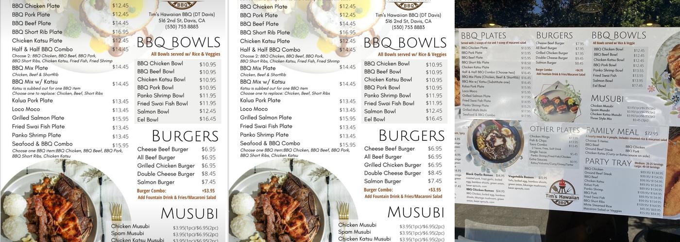 Tim's Hawaiian BBQ DT Menu