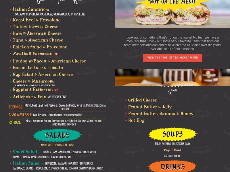 Snarf's Sandwiches Menu