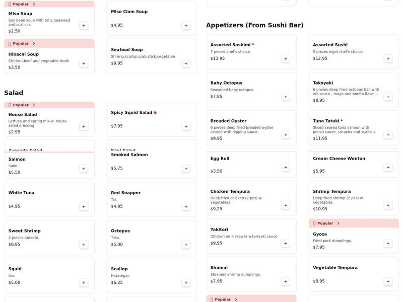 Mt Fuji Hibachi & Sushi Menu