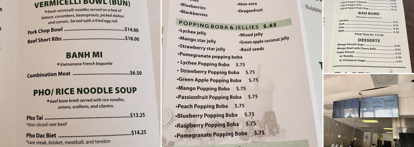 Tastea Pho Menu
