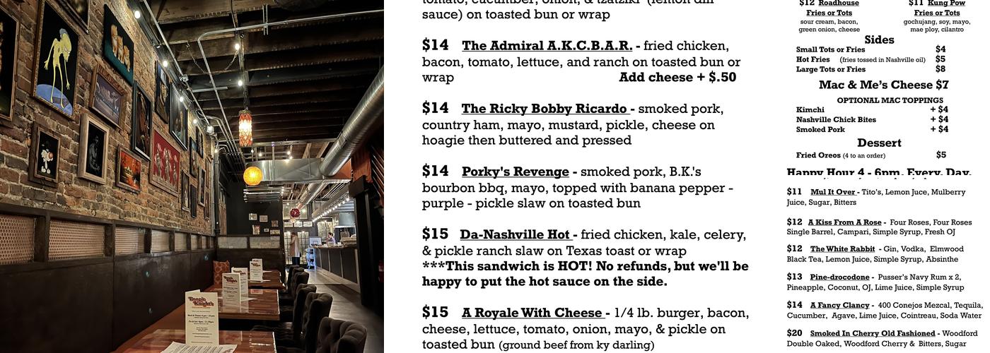 Boogie Knight's Menu