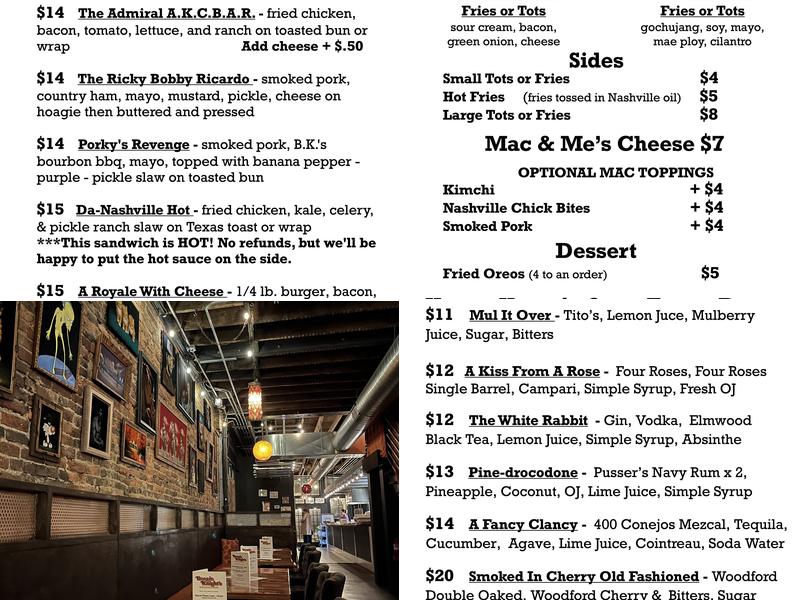 Boogie Knight's Menu