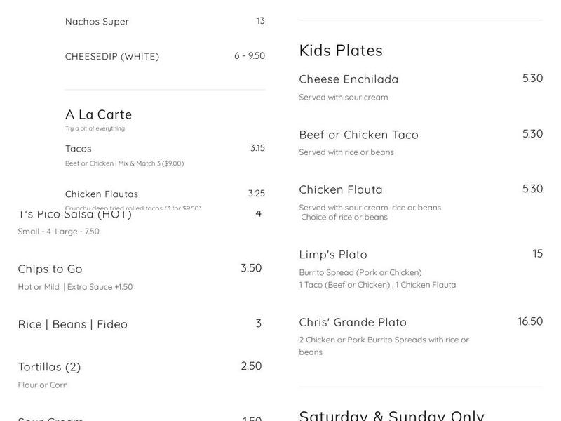 Lilly's Cantina Menu