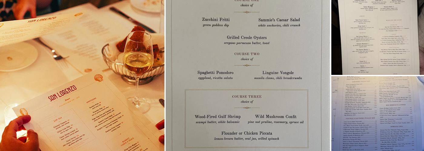 San Lorenzo Restaurant and Paradise Lounge Menu