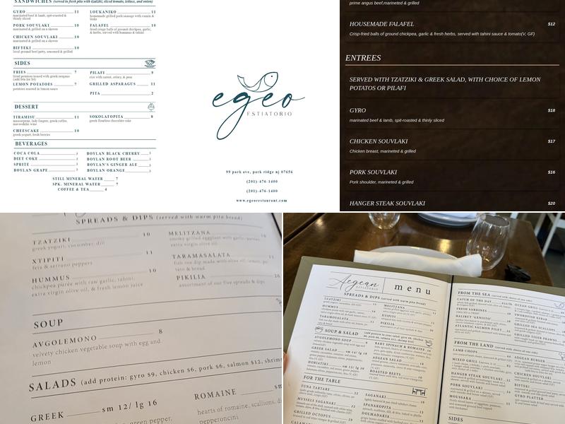 Aegean Estiatorio Menu