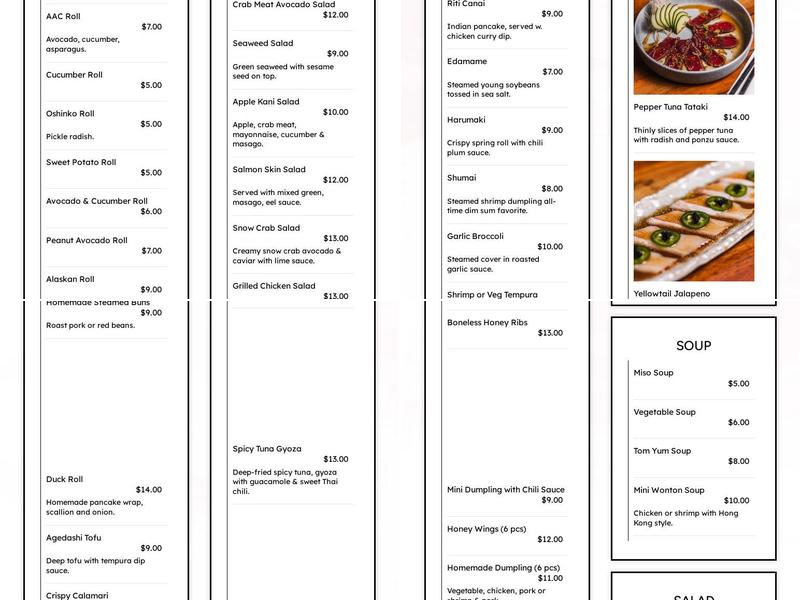 Geisha Asian Fusion Menu