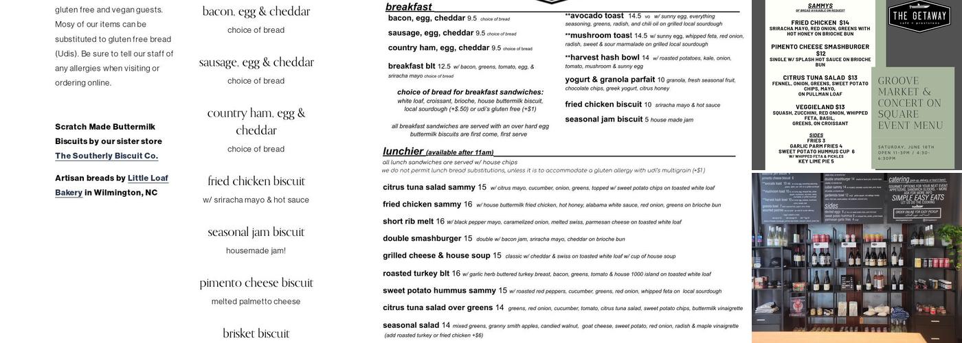The Getaway Cafe and Provisions Menu