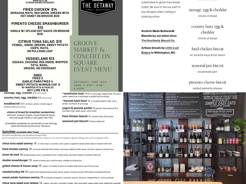 The Getaway Cafe and Provisions Menu