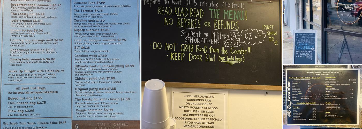 The Toasty Hot Spot Menu