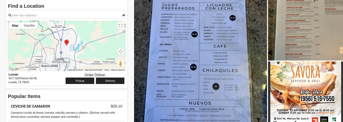 Savora Seafood &Grill Menu