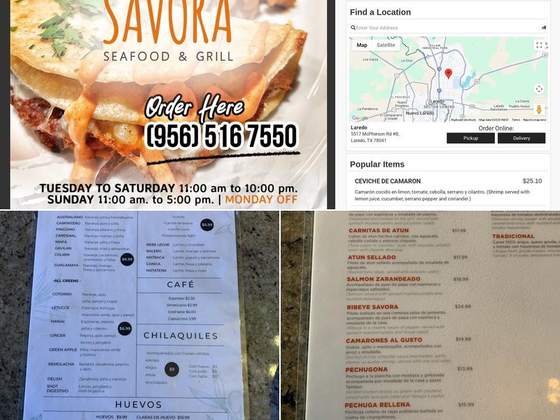 Savora Seafood &Grill Menu