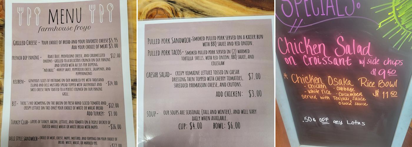 Farmhouse Froyo Menu