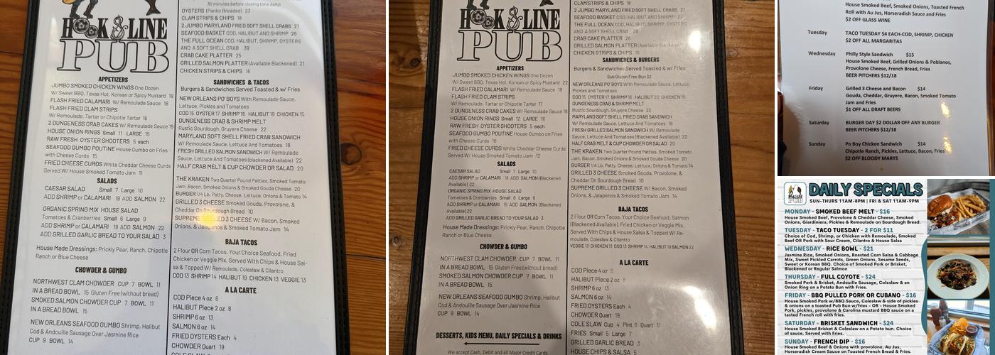 Hook & Line Pub Menu
