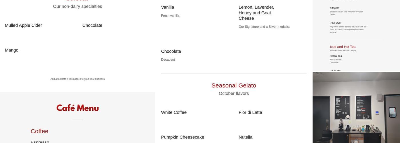 Cannella Gelato Menu