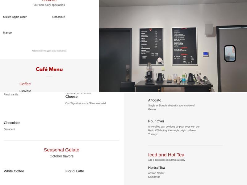 Cannella Gelato Menu